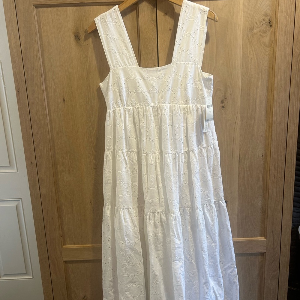 Anthropologie White Eyelet Smocked Somerset Midi Dress - Picture 2 of 8